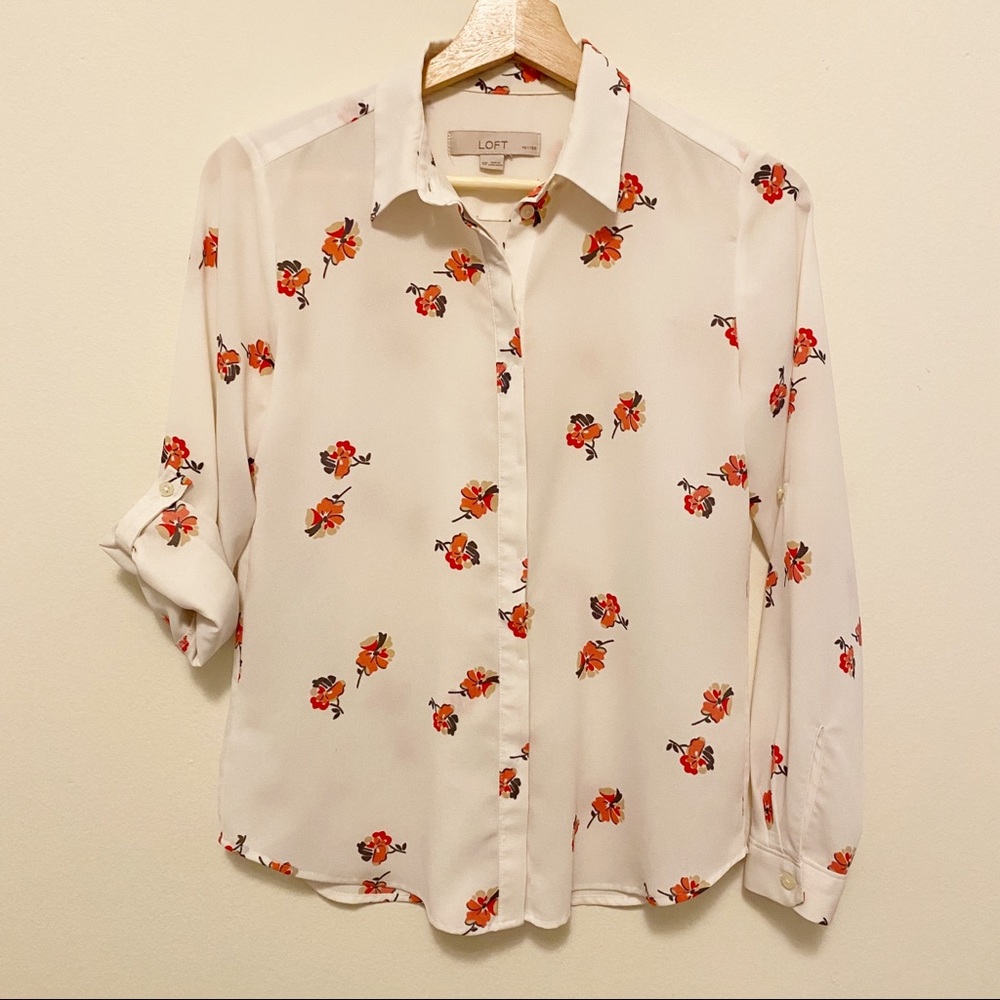 LOFT Petite Long Sleeve Floral Blouse